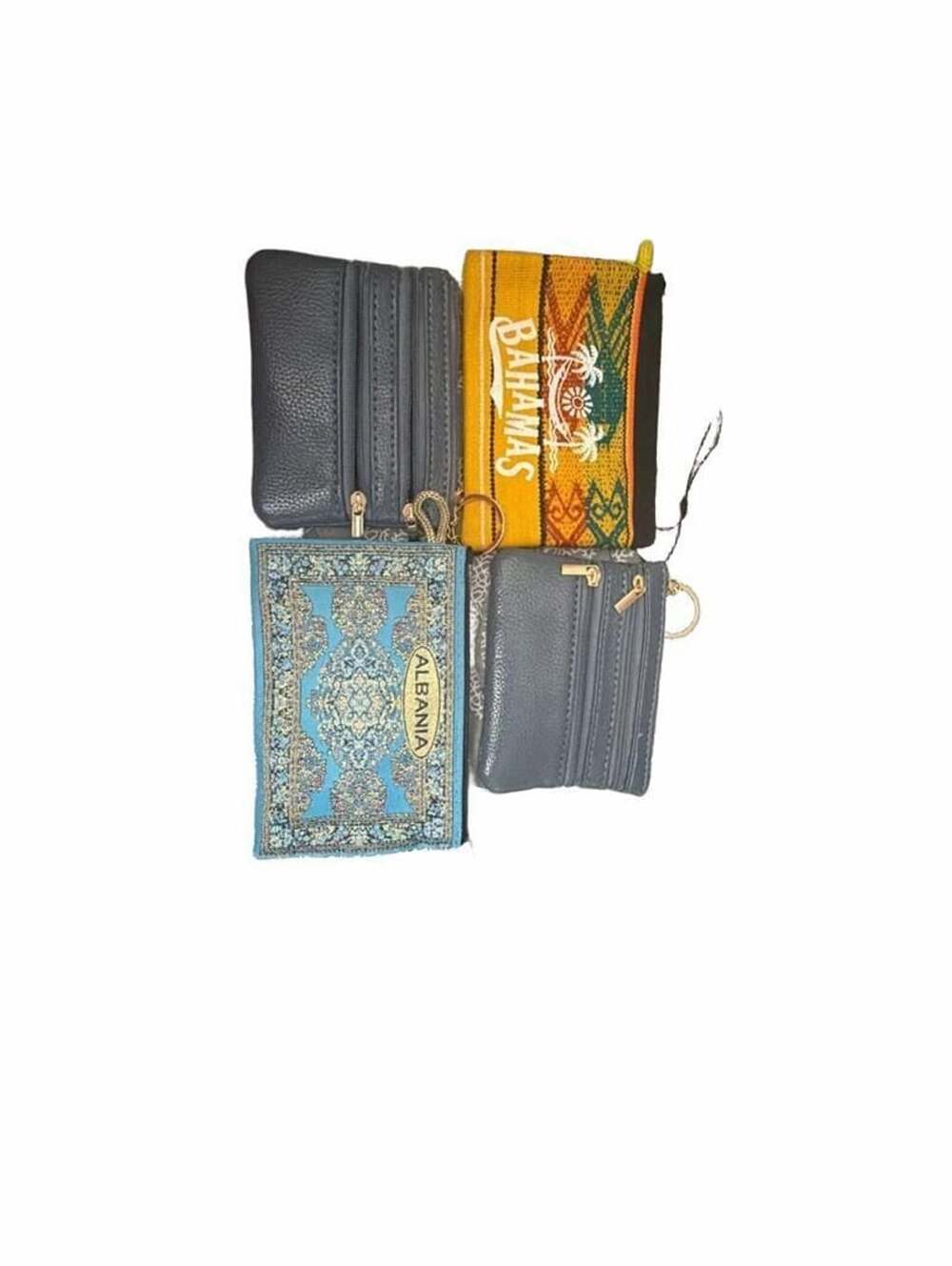 Souvenir Coin Purse Pouch Lot Albania Carpet Bahamas Blue Gray Set of 4